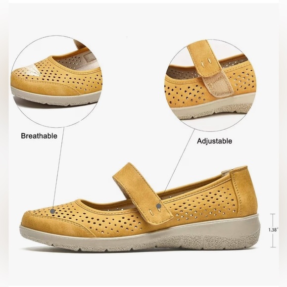 Shoes - Comfort Mary Jane Flats in Mustard Yellow